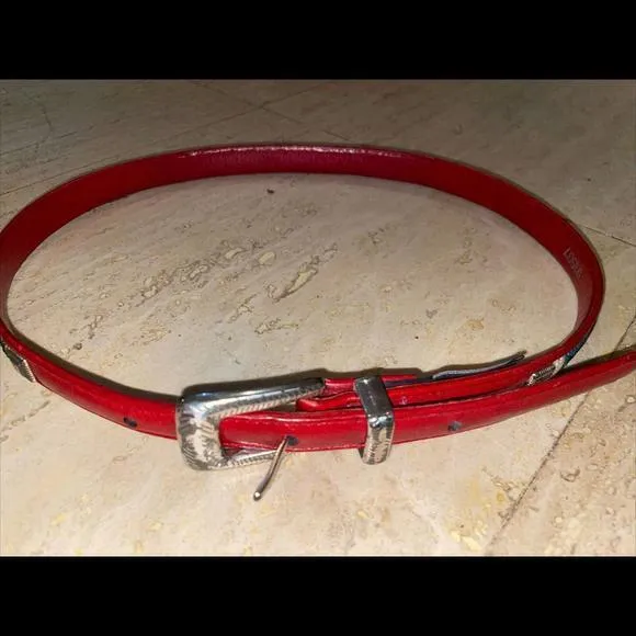 Brighton 03507 Red Leather Southwest Beaded Belt Size Women's‎ M - Image 3