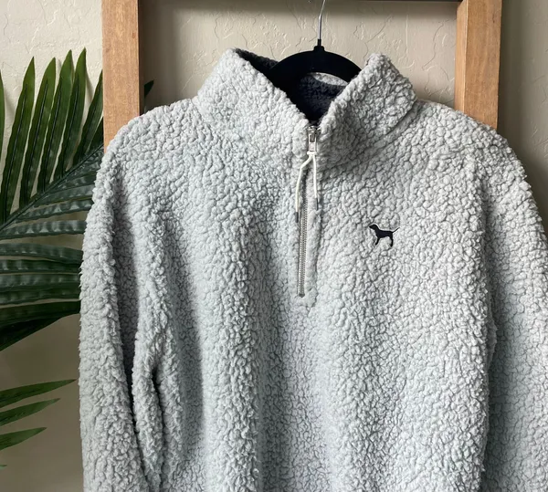 PINK - Victoria's Secret Grey Sherpa Quarter Zip Jacket - Image 3