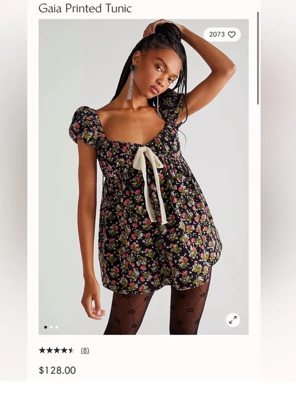 $128 NWOT Free People Gaia Cord Corduroy Cute Babydoll Printed Tunic XS - Image 2