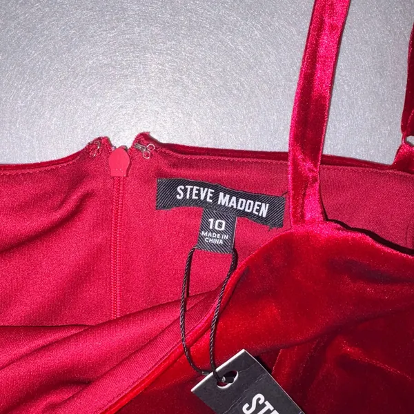 Steve Madden Giovanna Red Velvet Bubble Hem Mini Dress Adjustable Straps Size 10 - Image 4