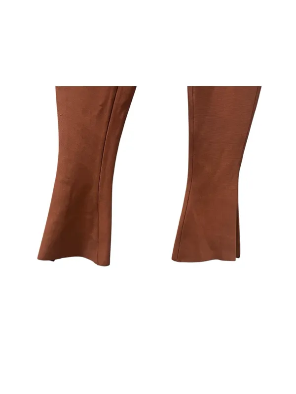 House of CB Tan Thick Knit High Rise Pintuck Flare Dress Pants Size Medium - Image 4