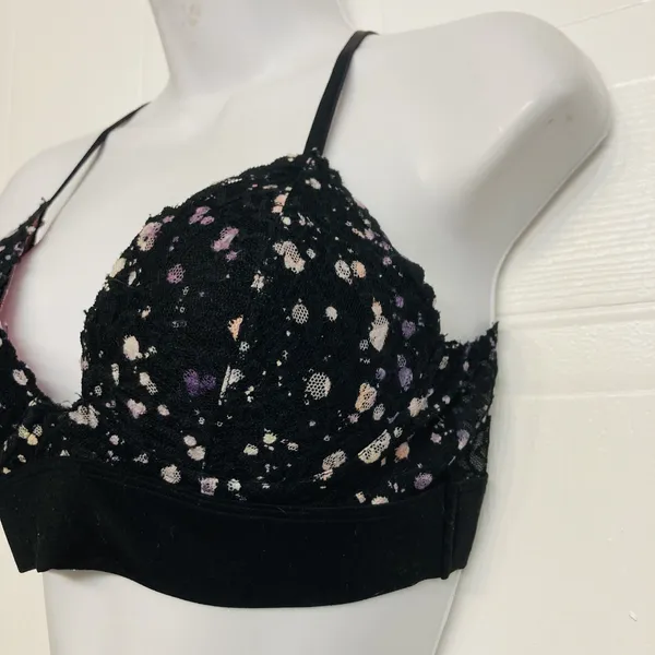 PINK Victoria's Secret Bralette Women Small Black Purple‎ Lace Floral Racerback - Image 4