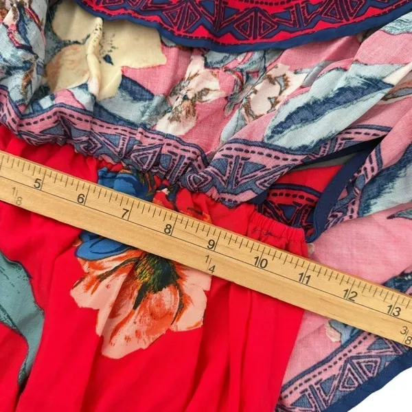 Flying Tomato Tropical Print Off The Shoulder Red Maxi Dress Womens XS Flowy Beach Vacation - Image 5