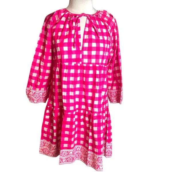 NWT TUCKERNUCK SZ‎ Block Print By Hand Priya Dress Hot Pink Gingham Sz S - Image 10