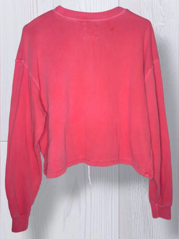 BILLABONG Coral Pink Cropped Crewneck Sweatshirt | Palm Embroidery Hem Drawstrin - Image 4