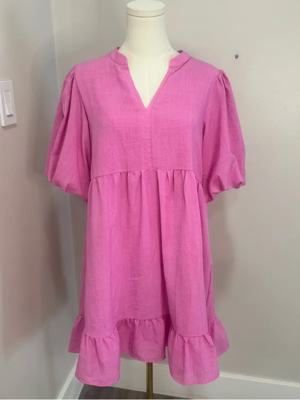THML‎ Pink Puff Sleeve Dress Small - Image 2
