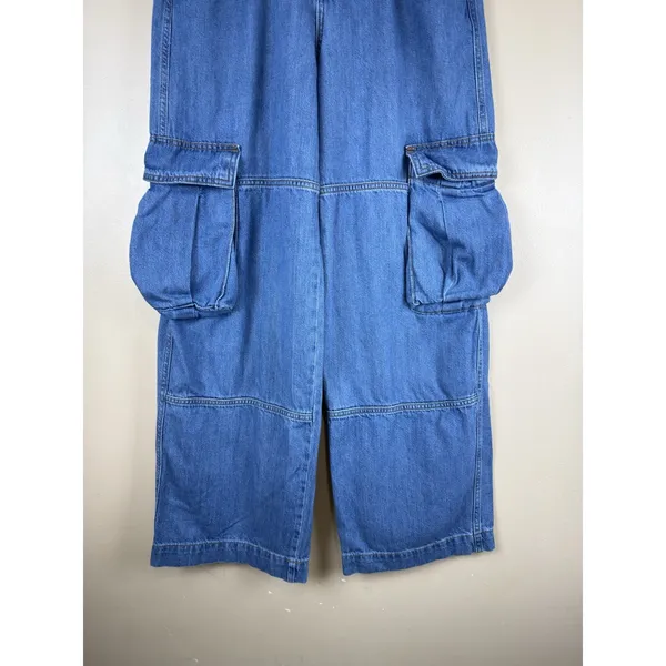 Wild Fable Women’s Mid Rise Baggy Cargo Jeans Blue Denim Wide Leg Utility Size 2 - Image 3