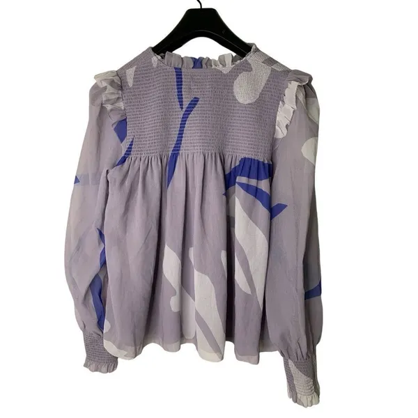 Aritzia Wilfred Castello Blouse Lavender Abstract Print Tie Neck Top Small NEW - Image 3