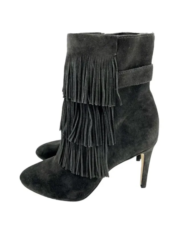 Via Spiga Gray Suede Fringe Stiletto Ankle Boots - Image 2