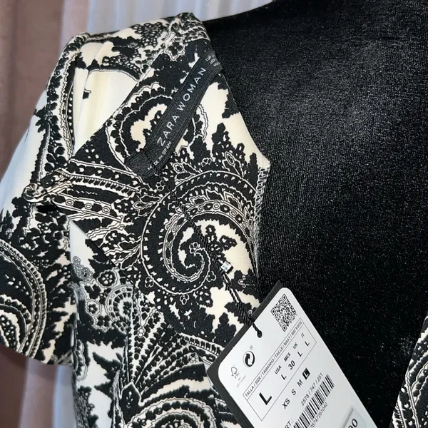 Zara Woman Size L Paisley Short Sleeved Dress - Image 10