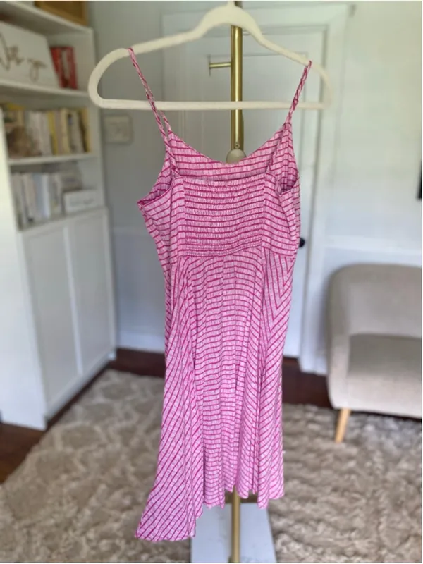 Old Navy Pink Striped‎ Smocked Mini Dress Sundress Coastal Preppy Coquette Beach - Image 3