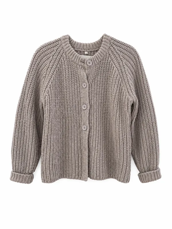 Womens Small Gray Chunky Knit Cardigan Sweater Button Front Oversized Cozy - Image 5