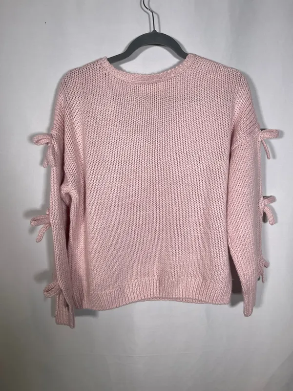Hollister Womens Pink Bow V Neck Sweater Small - Image 6