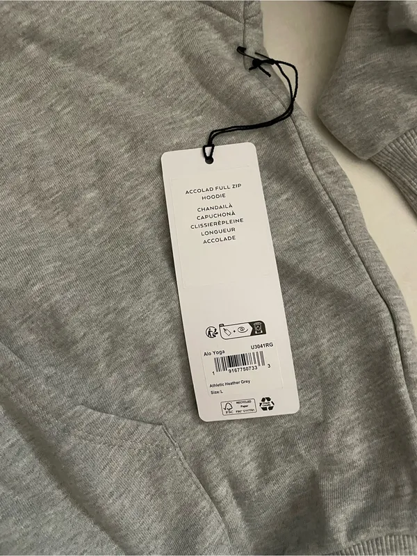 ALO Yoga NWT Accolade Full Zip Hoodie Athletic Heather Grey Relaxed Fit Size L - Image 6