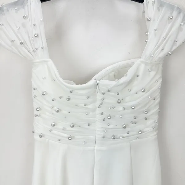 Lulus Immensely Charming White Mesh Pearl Bustier Maxi Dress Wedding Small NWT - Image 9