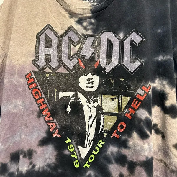 AC/DC 1979 Highway To Hell Tour Short Sleeve Tie Dye Tee XL - Image 4