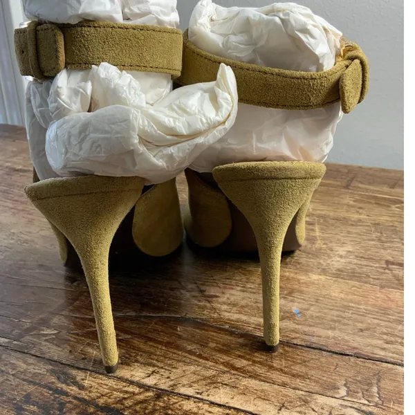 Tory Burch green suede open-toe ankle‎ strap heels size 8 - Image 5
