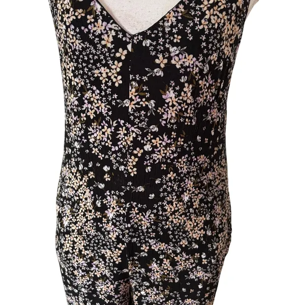 Lulus Size S Black Floral Print Jumpsuit Wide Leg Tie Back Pockets V Neck - Image 4