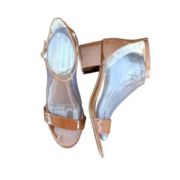 Steve Madden Womens Tan Patent Leather Block Heel Ankle Strap Sandals Size 9 - Image 4