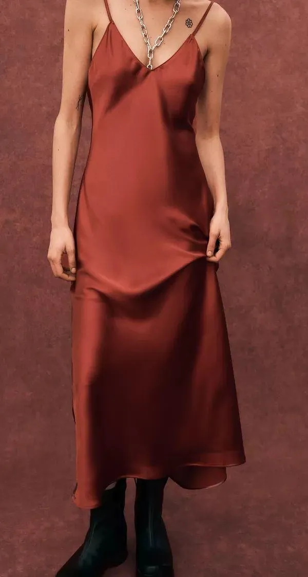 Zara maxi dress cognac rust satin slip midi casual summer - Image 5