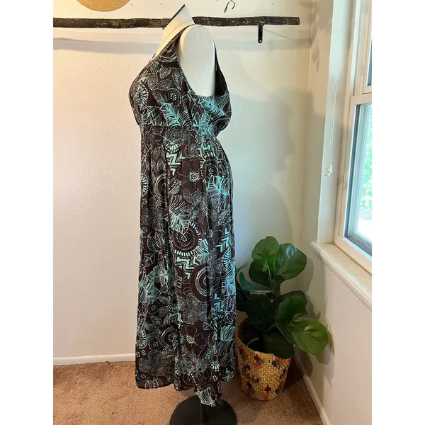 Vasna Desire Cotton Y2K Brown Teal Turquoise Maxi Tank Dress Size 1X - Image 3
