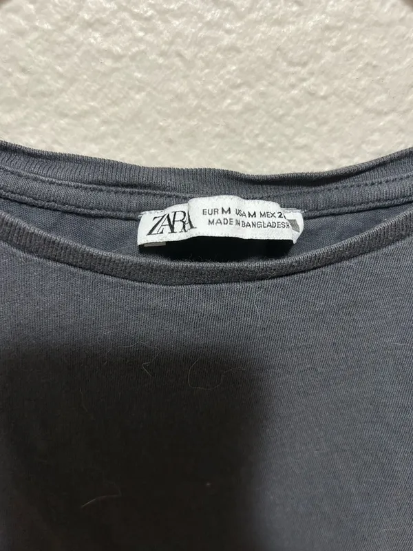Zara Gray Cropped Tee Size Medium 100% Cotton Casual Minimalist Basic - Image 3