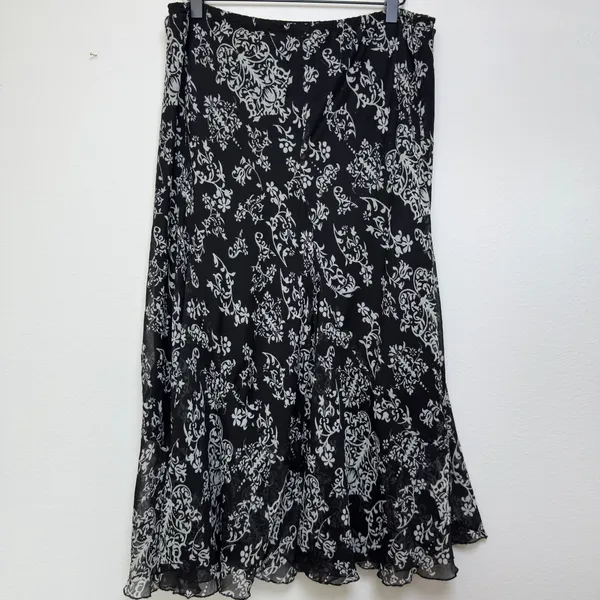 VTG 90s Women Fairy Grunge Maxi Skirt‎ Black Floral Chiffon Pull On Whimsigoth - Image 4