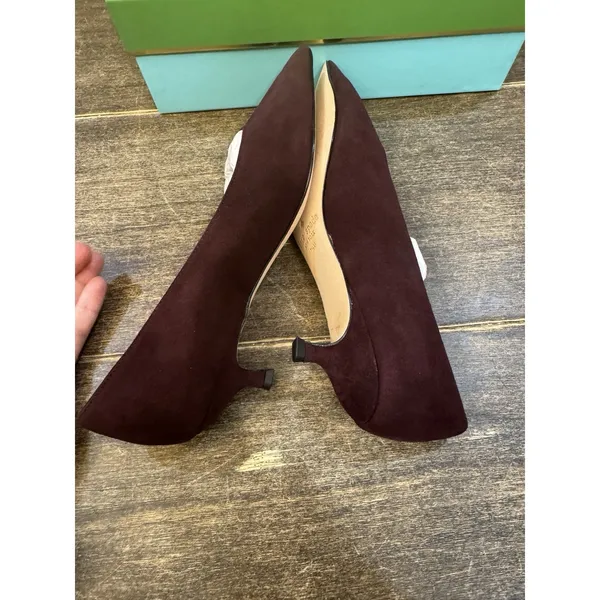 Kate Spade‎ Burgundy Russet Red Suede Kitten Heels Size 7.5 Modern Pointy Toed - Image 6