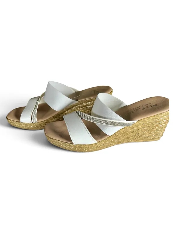 Mariella Made in Italy White Rhinestone Wedge Slide Sandals Size 8 - Image 2