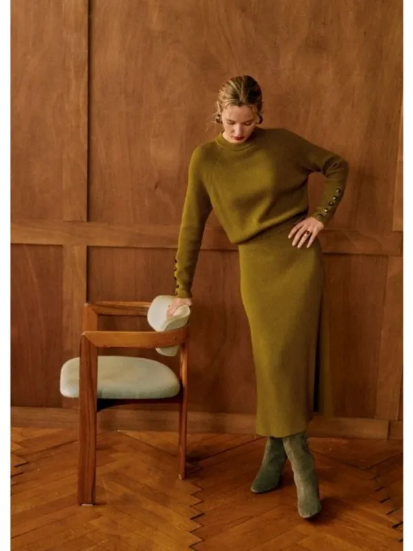 💕SEZANE💕 Ribbed Knit Set: Sami Jumper (Medium) + Naelle Skirt (Large) Green - Image 5