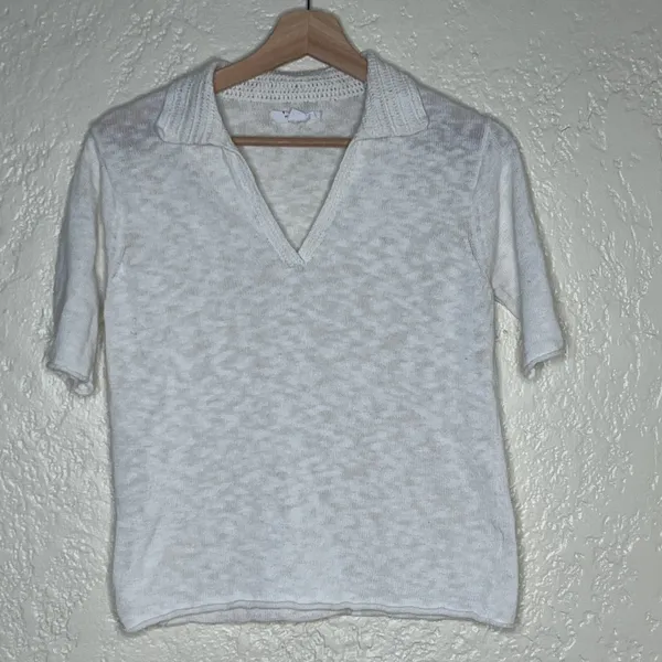 Velvet‎ Torie Linen Cotton Polo Knit Top Moon White Women Medium - Image 2