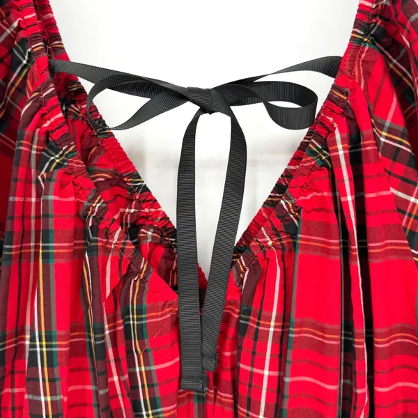 Old‎ Navy Tartan Plaid Mini Dress Womens Medium Red Smocked Puff Sleeve Holiday - Image 9