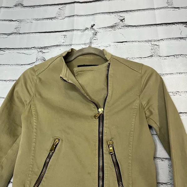 Zara BASIC Tan Cargo Utility Jacket XS Full Zip Asymmetrical Y2K Streetwear - Image 6