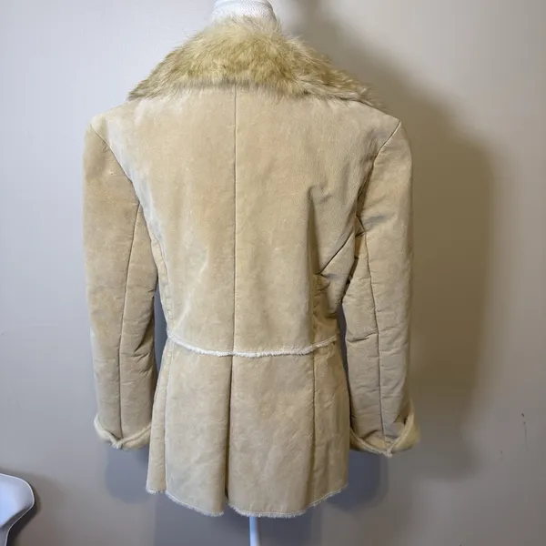 New York &‎ Company Women Tan Leather Sherpa Faux fur lining coat jacket Medium - Image 6