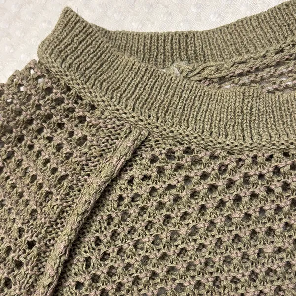 Anthropologie YOON Olive Green Open-Weave Crewneck Raglan Sleeve Poncho Sweater - Image 5