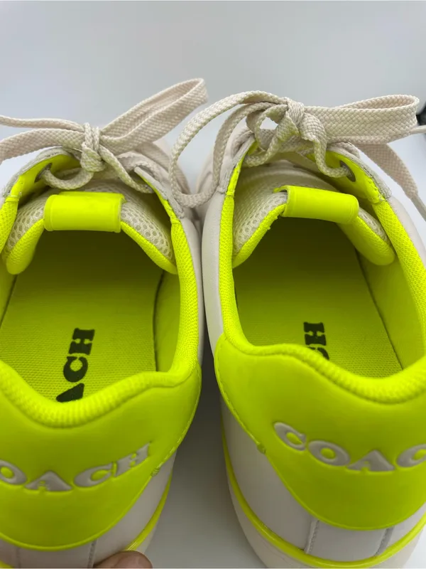 Coach lowline low top leather women’s sneakers G5040 light beige/neon green - Image 5
