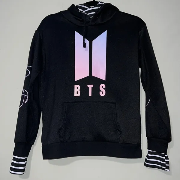 BTS LOVE YOURSELF medium (8) hoodie striped add on sleeves and around neck - Image 10