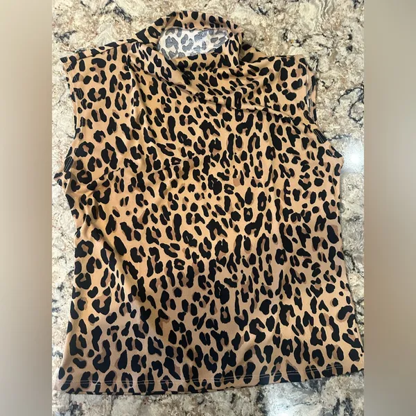 Ninewest Size Large Leopard Print Mock Neck Tank Top New NWT SZ L - Image 3