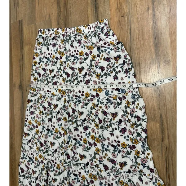 Joe B Floral Tiered Midi Skirt White Rayon Boho‎ Cottagecore Women's Large - Image 8