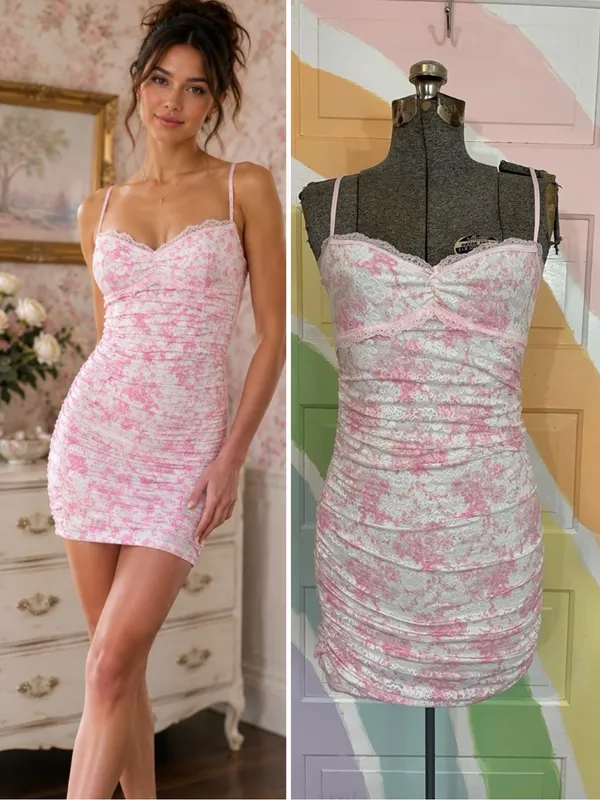 LoveShackFancy X Victorias Secret Charlamagne Pink Ruched Lace Dress Sz XS💛🎀 - Image 2