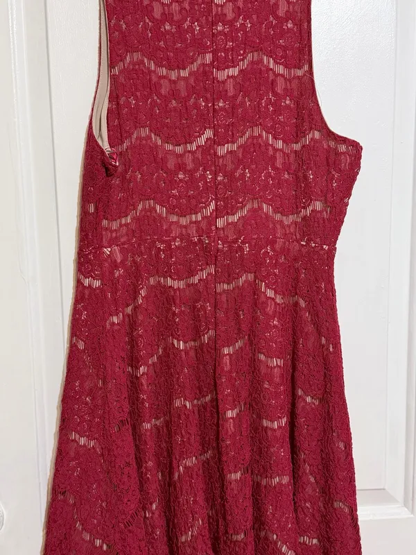 Burgundy Lace Fit & Flare Dress Sleeveless Cocktail Wedding Guest Women’s large - Image 5