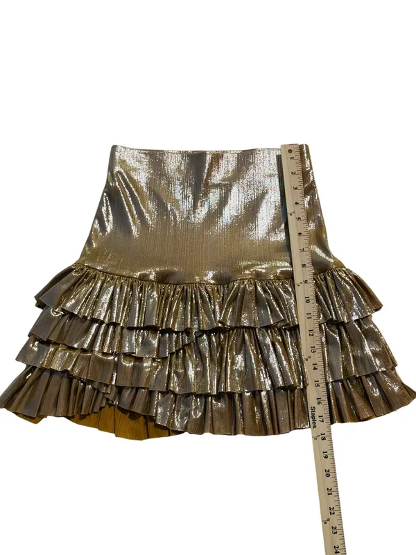 FP One Free People Metallic Gold Tiered Ruffle Mini Skirt - Image 5