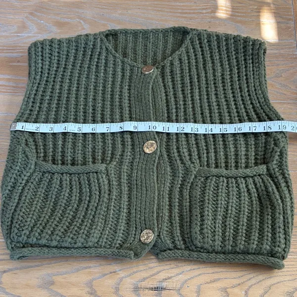 Olive Green Gold Button Sweater Vest - Image 3
