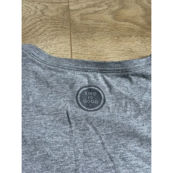 EUC Womens Life is Good short sleeve gray v-neck chusher tee flower record sz XL - Image 9