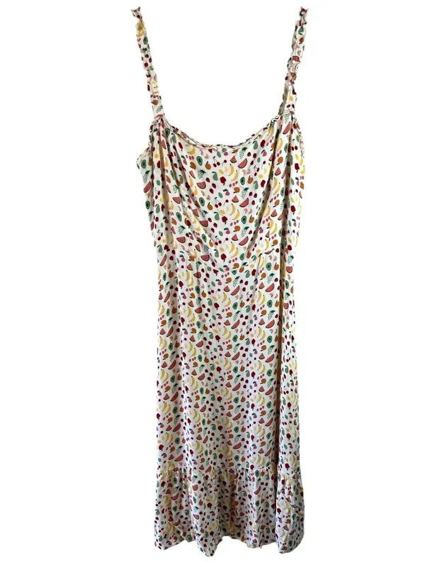 Reformation Cream Fruit Print Tancy Midi Dress Ruffle Hem Size 12 - Image 3