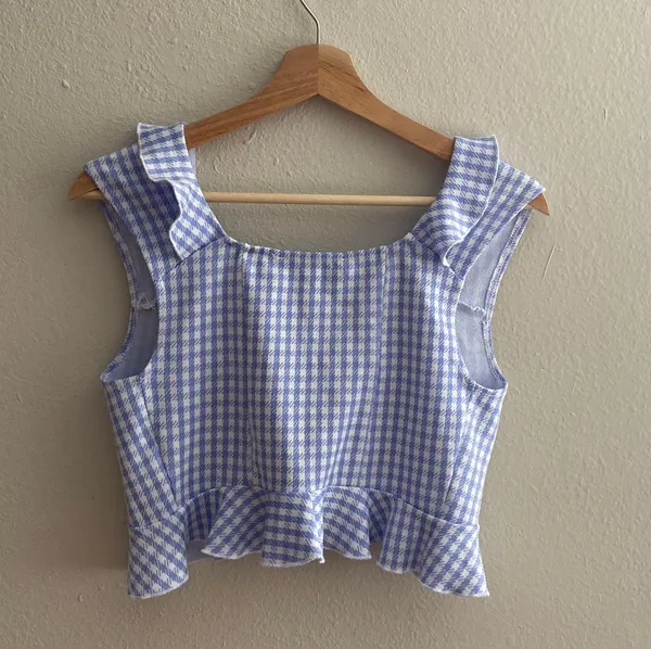 Urban Outfitters Ilene Blue and White Gingham Tie-Front Top - Image 4