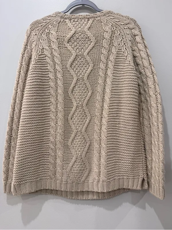 Ami Dans La Rue Size Medium Chunky Knit Cable Fisherman Beige Sweater - Image 5