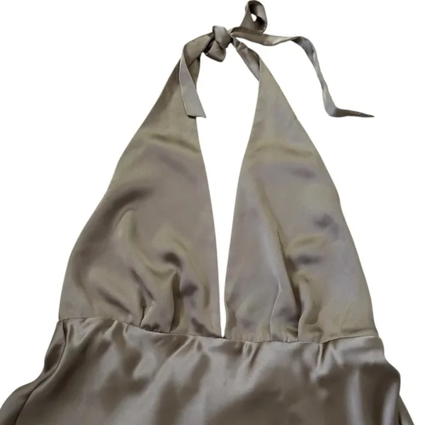Zara Women XL Champagne Taupe Satin Halter Backless Plunging Mini Dress | 0129 - Image 3