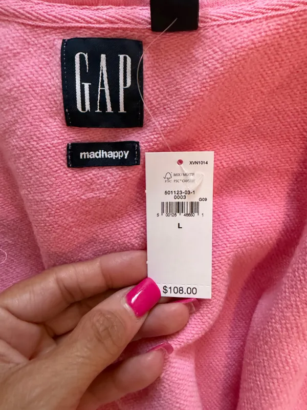 NWT Mad Happy X Gap Pink full size cropped hoodie size large limited edition - Image 14