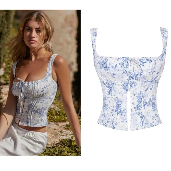House of CB Chicca Blue Floral Top nwot size‎ XS D/DD - Image 2